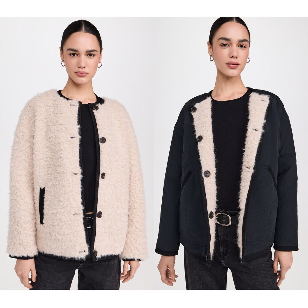 Alex Mill Reversible Sherpa Jacket in Cream and Black